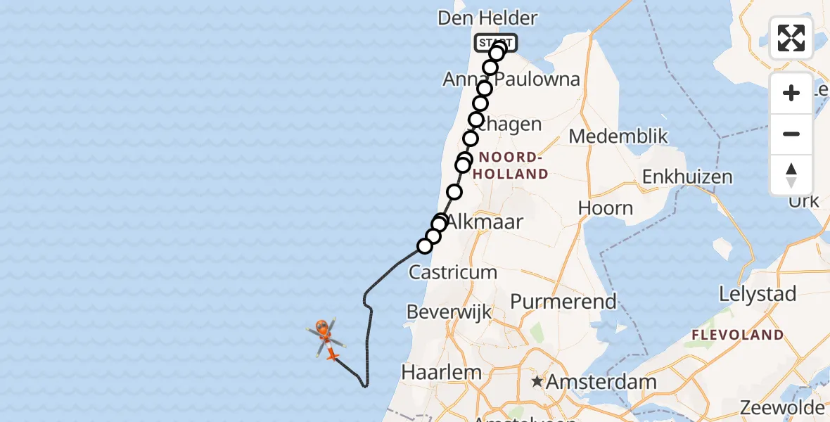 Vluchtroute Kustwachthelikopter Vliegveld De Kooy - , 03 maart 2024, 16:49