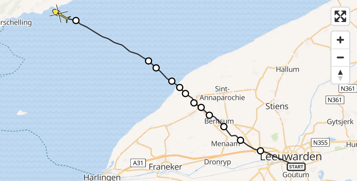 Routekaart van de vlucht: Ambulanceheli naar Formerum, Voltastraat