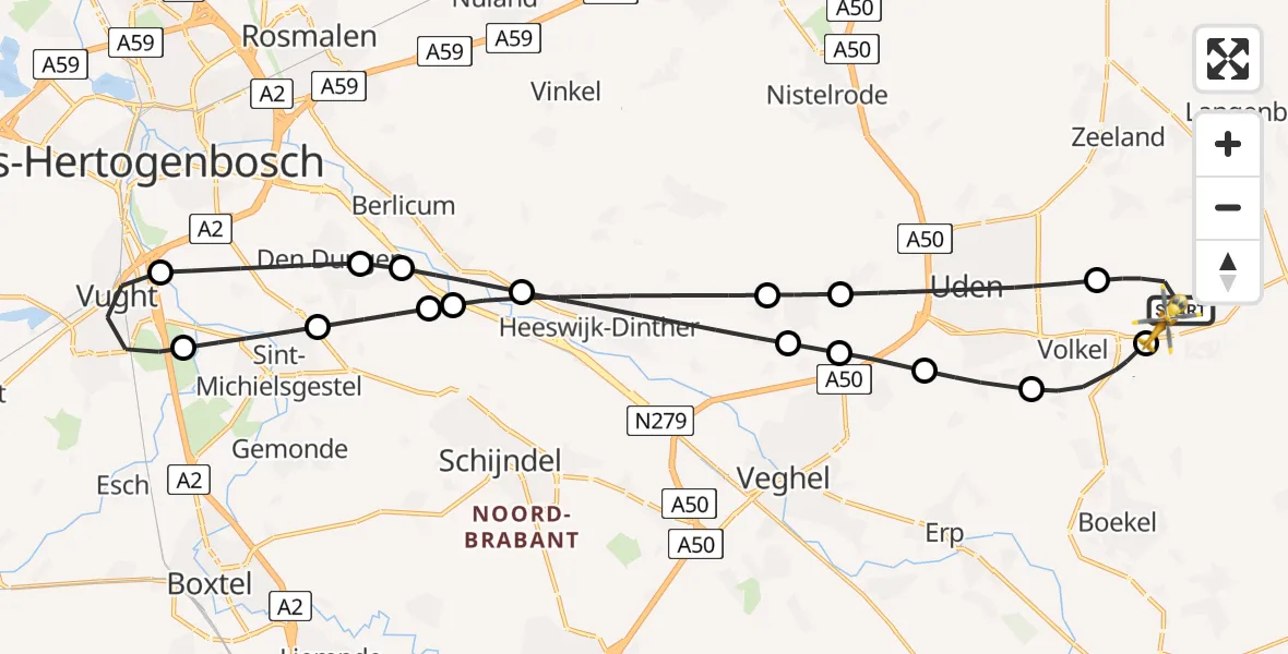 Vluchtroute Traumahelikopter Vliegbasis Volkel - Vliegbasis Volkel, 03 maart 2024, 17:29