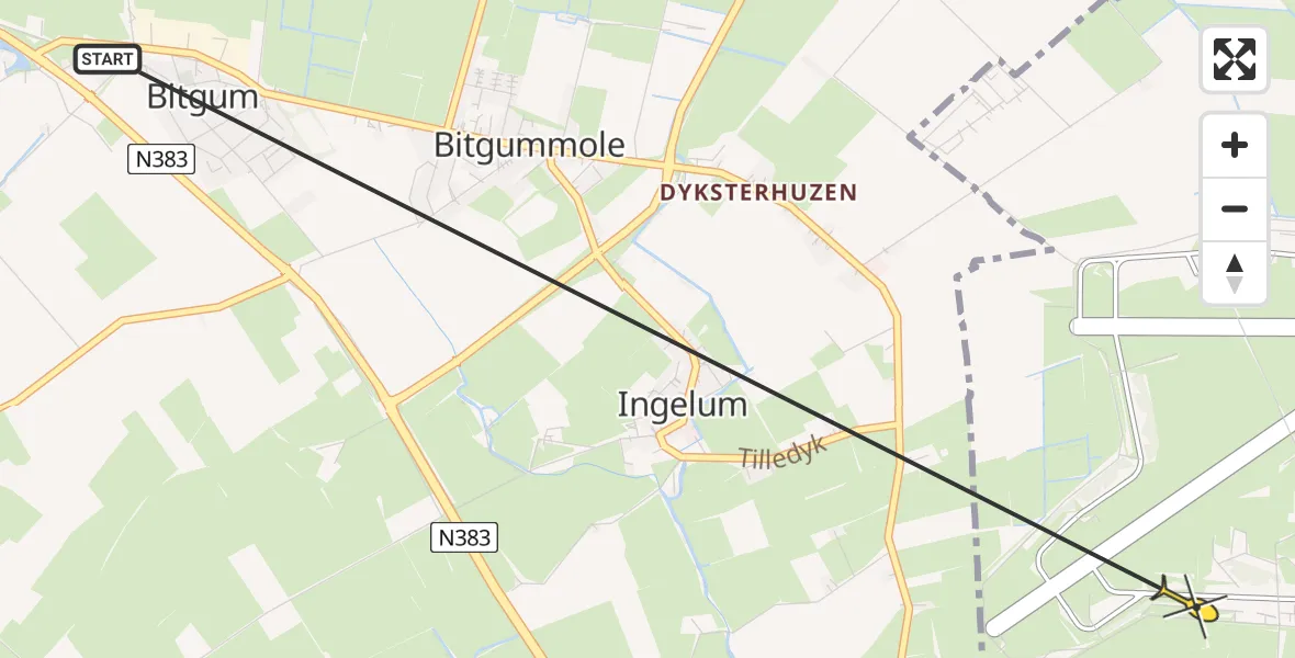 Routekaart van de vlucht: Ambulancehelikopter naar Vliegbasis Leeuwarden, Keegsdijkje