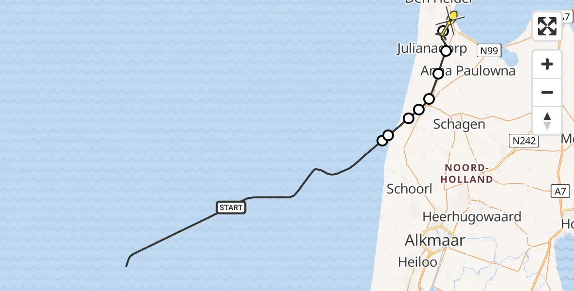 Routekaart van de vlucht: Kustwachthelikopter naar Vliegveld De Kooy, Luchthavenweg
