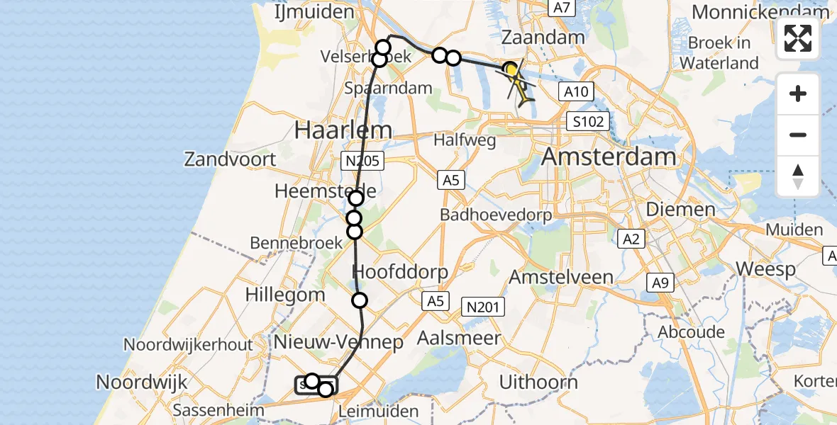 Routekaart van de vlucht: Lifeliner 1 naar Amsterdam Heliport, Lisserweg