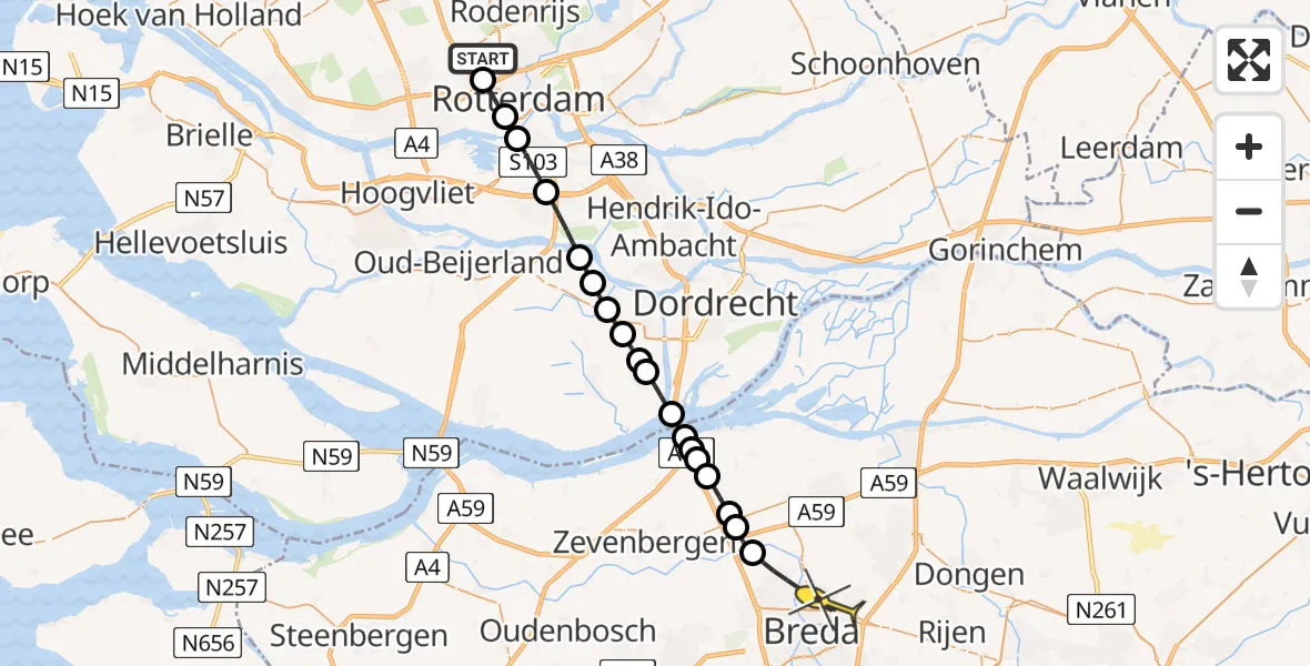 Routekaart van de vlucht: Lifeliner 2 naar Breda, Deelenpad