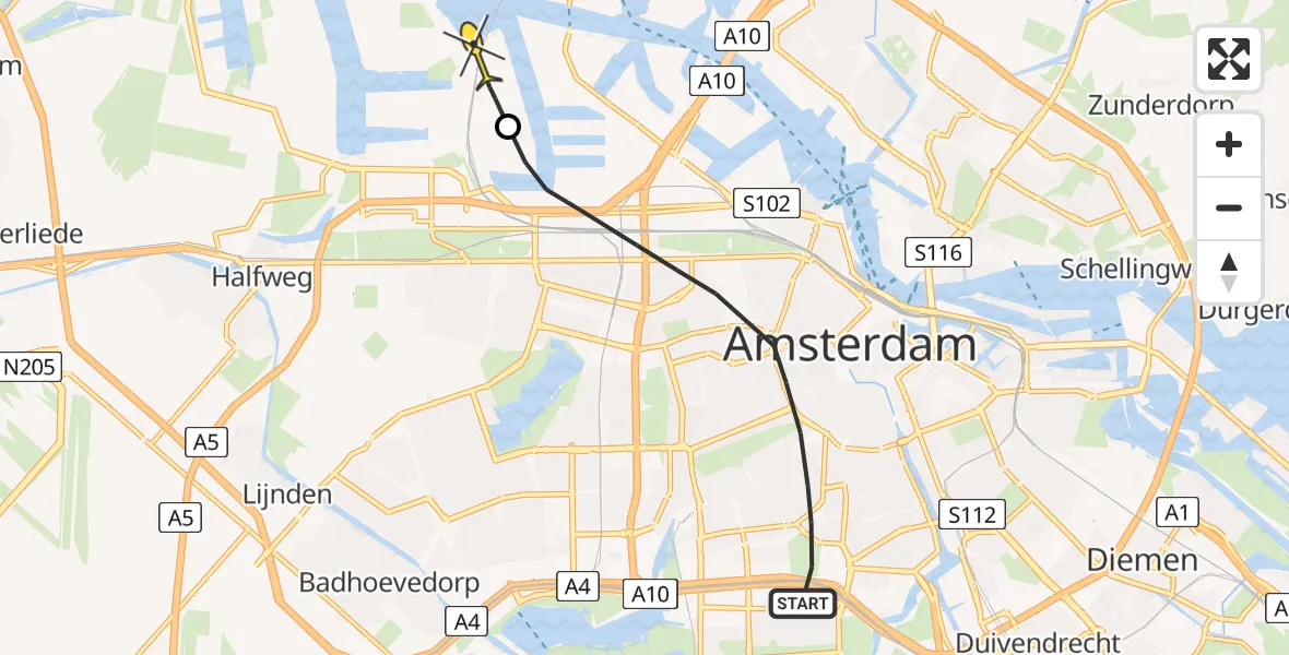 Routekaart van de vlucht: Lifeliner 1 naar Amsterdam Heliport, Bernard Zweerskade