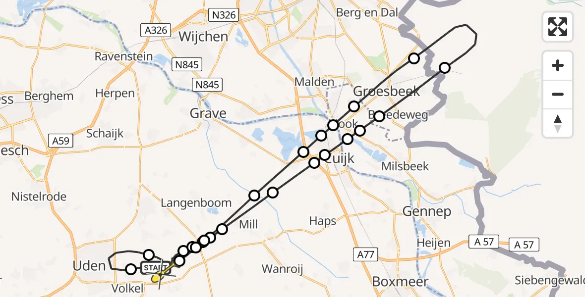 Routekaart van de vlucht: Lifeliner 3 naar Vliegbasis Volkel, Jagersveld