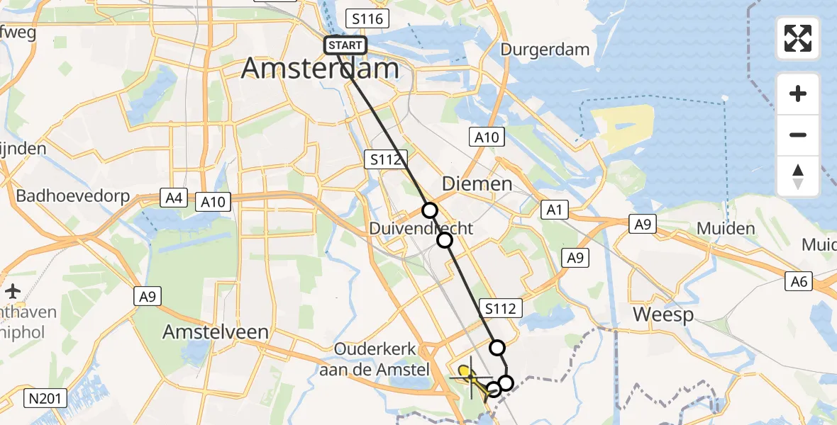 Routekaart van de vlucht: Lifeliner 1 naar Academisch Medisch Centrum (AMC), Geldersekade