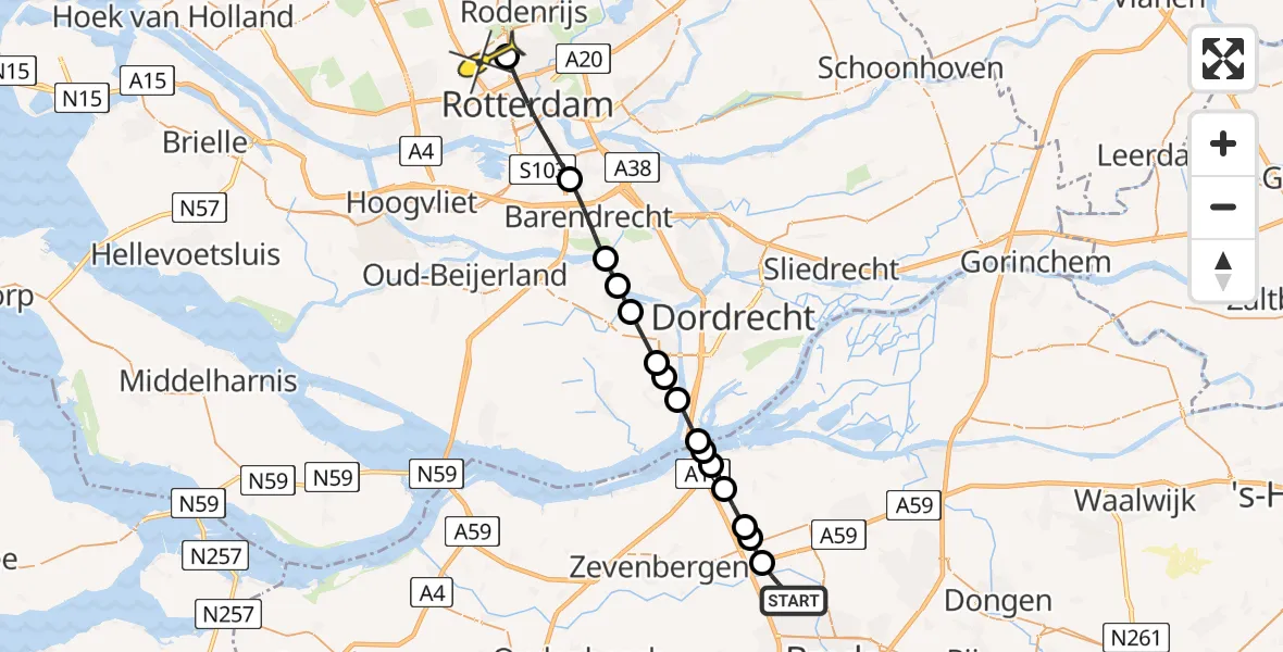 Routekaart van de vlucht: Lifeliner 2 naar Rotterdam The Hague Airport, Overkroeten