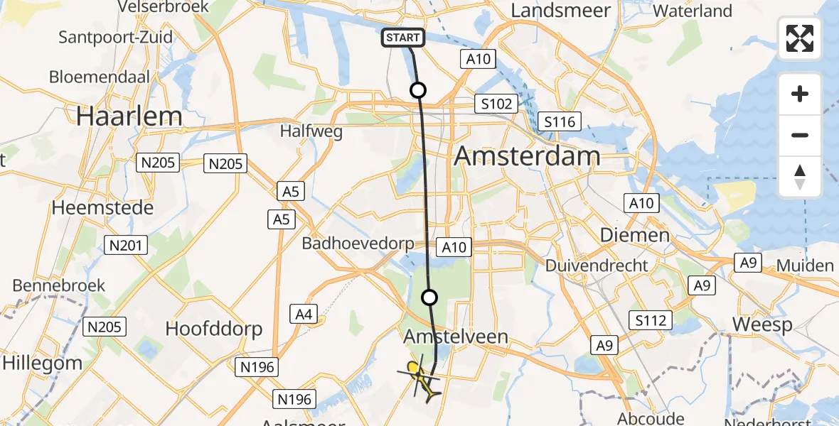 Routekaart van de vlucht: Lifeliner 1 naar Amstelveen, Westhaven