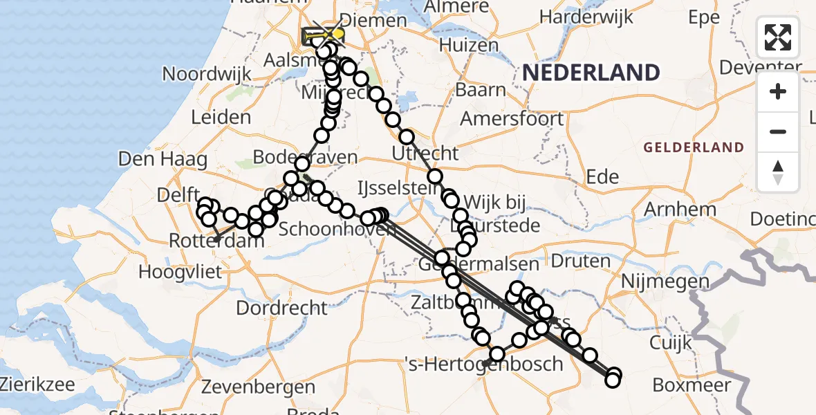 Routekaart van de vlucht: Politieheli naar Schiphol, Fokkerweg