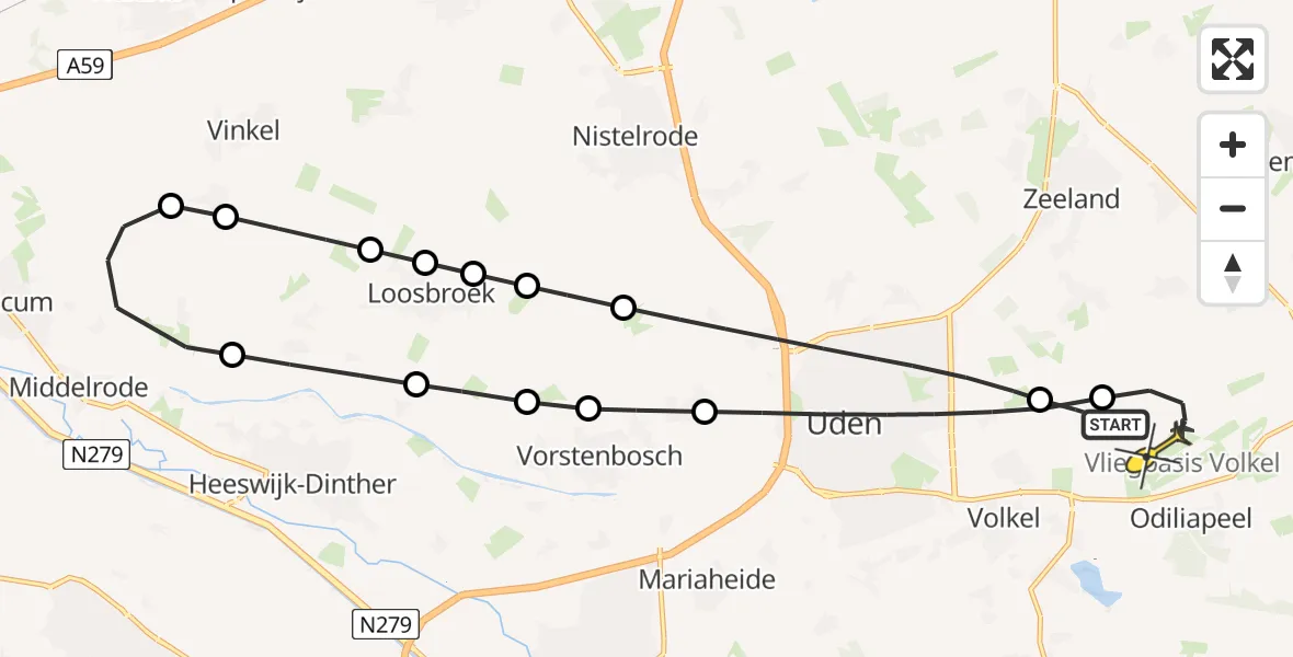 Routekaart van de vlucht: Lifeliner 3 naar Vliegbasis Volkel, Osseweg