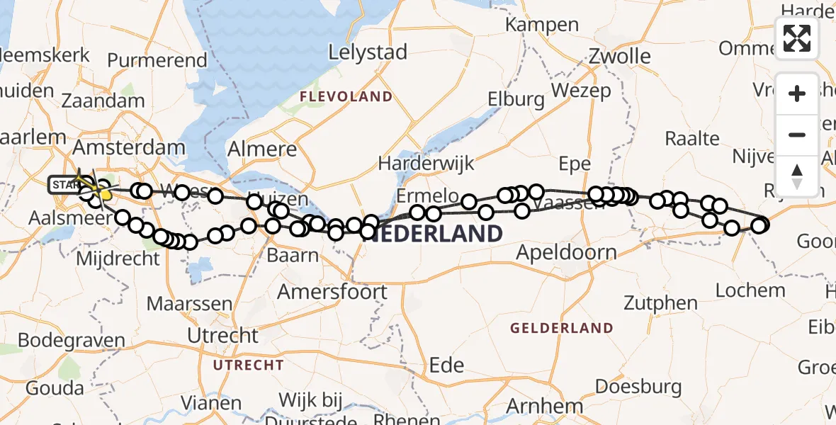 Routekaart van de vlucht: Politieheli naar Schiphol, Koetsierstraat
