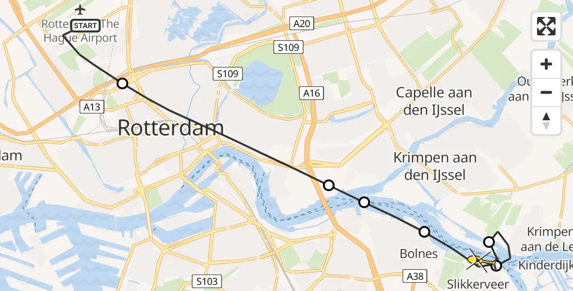 Routekaart van de vlucht: Lifeliner 2 naar Ridderkerk, Pilotenpad