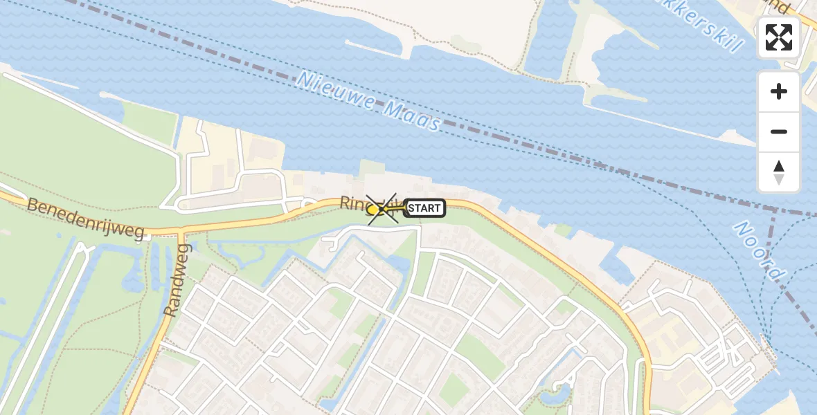 Routekaart van de vlucht: Traumahelikopter naar Ridderkerk, Ringdijk