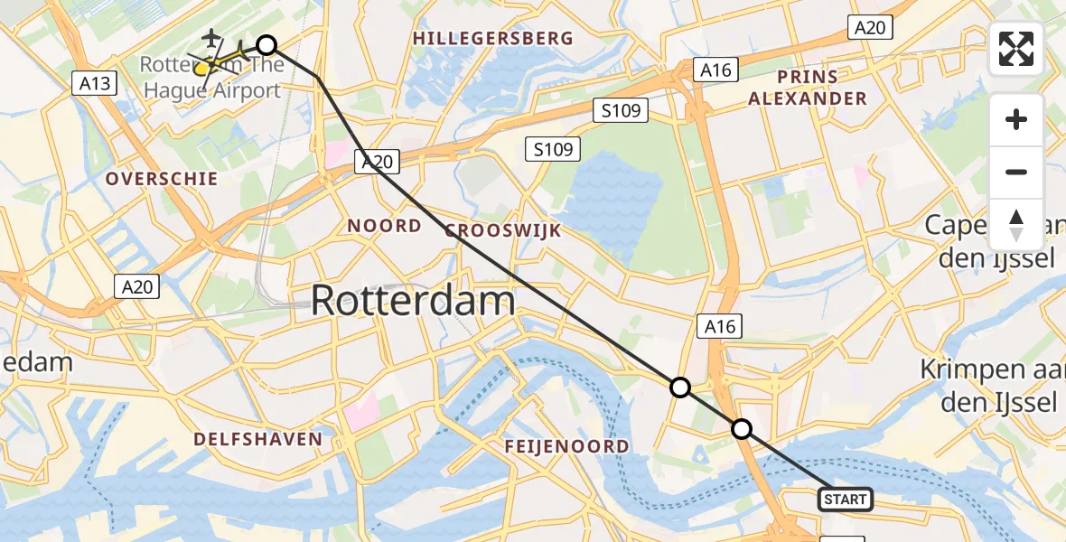 Routekaart van de vlucht: Lifeliner 2 naar Rotterdam The Hague Airport, Rivium Quadrant