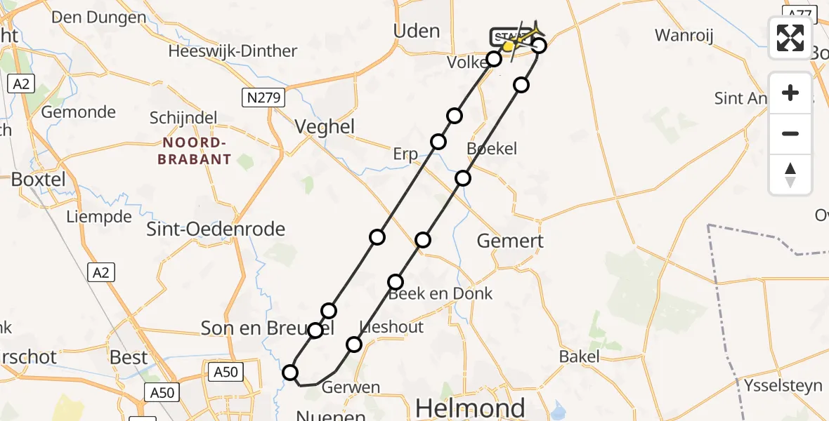 Routekaart van de vlucht: Lifeliner 3 naar Vliegbasis Volkel, Rouwstraat