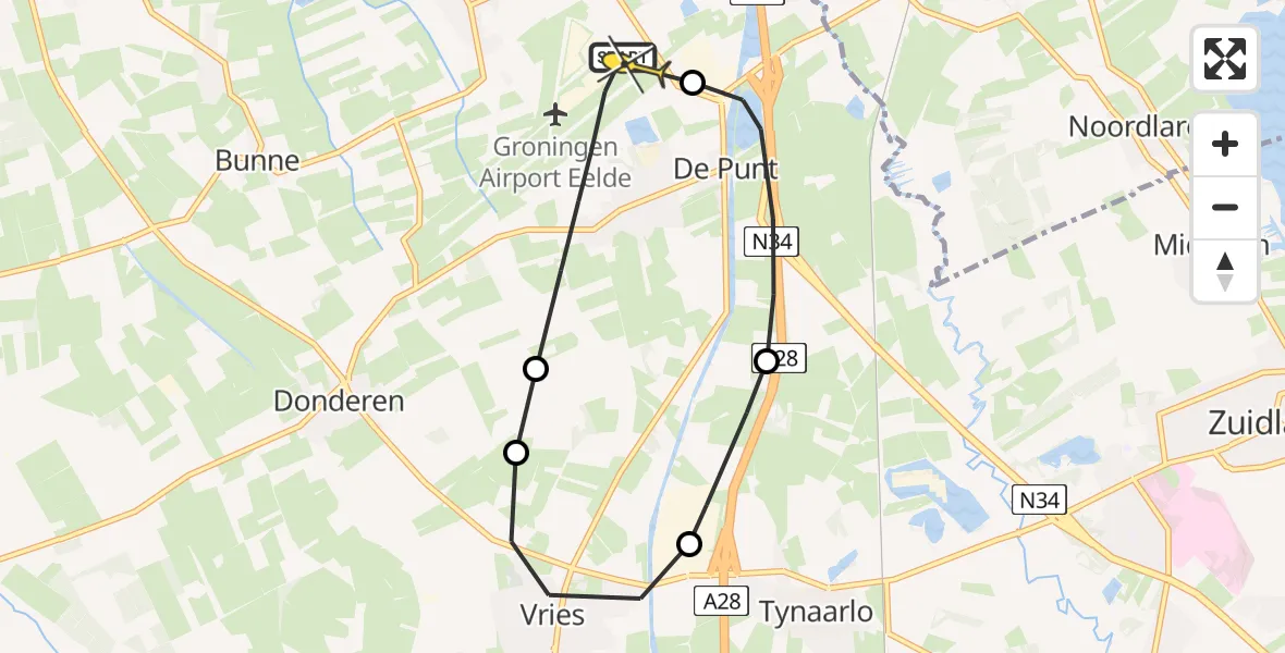 Routekaart van de vlucht: Lifeliner 4 naar Groningen Airport Eelde, Vissersweg