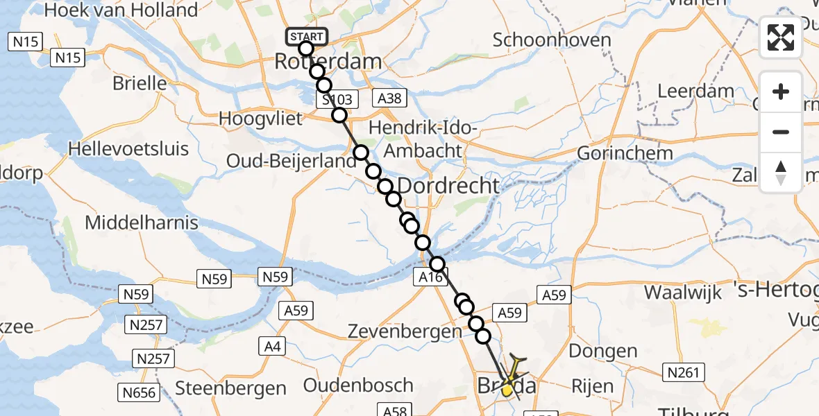 Routekaart van de vlucht: Lifeliner 2 naar Breda, Van der Duijn van Maasdamweg