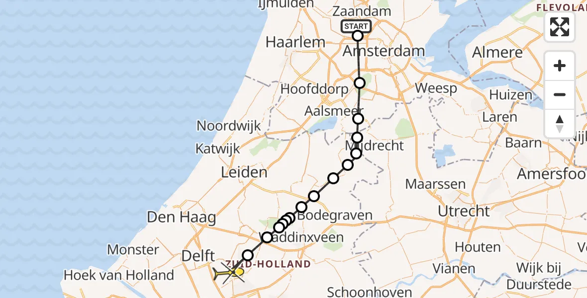 Routekaart van de vlucht: Lifeliner 1 naar Berkel en Rodenrijs, Westhaven