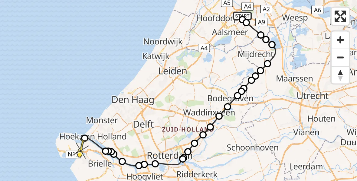 Routekaart van de vlucht: Politieheli naar Maasvlakte, Kemajoranstraat