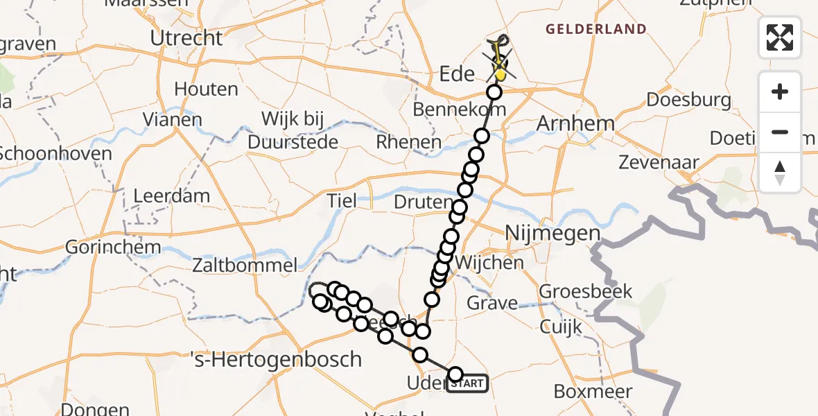 Routekaart van de vlucht: Lifeliner 3 naar Otterlo, Boekelsedijk