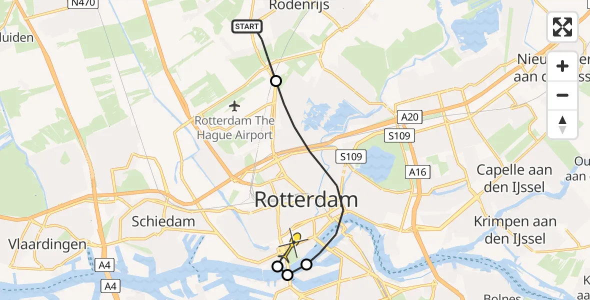 Routekaart van de vlucht: Lifeliner 1 naar Erasmus MC, Provincialeweg