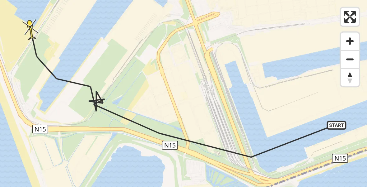 Routekaart van de vlucht: Politieheli naar Maasvlakte, Ohiokade