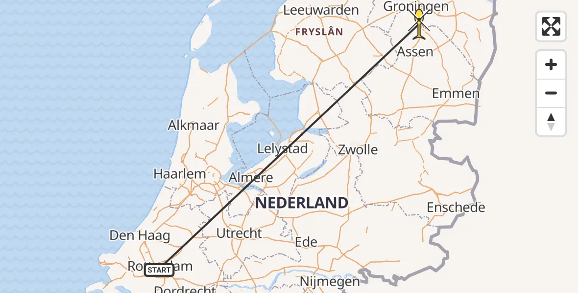 Routekaart van de vlucht: Traumahelikopter naar Groningen Airport Eelde, Machlaan