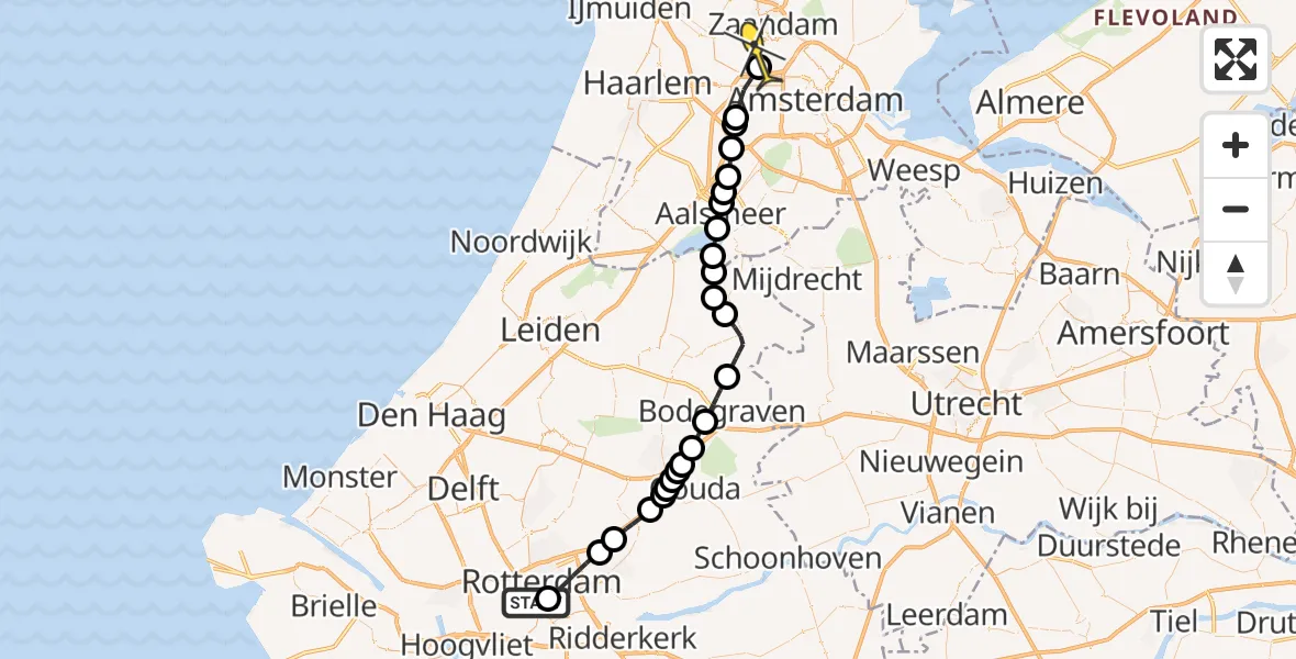 Routekaart van de vlucht: Lifeliner 1 naar Amsterdam Heliport, Holland Amerikakade