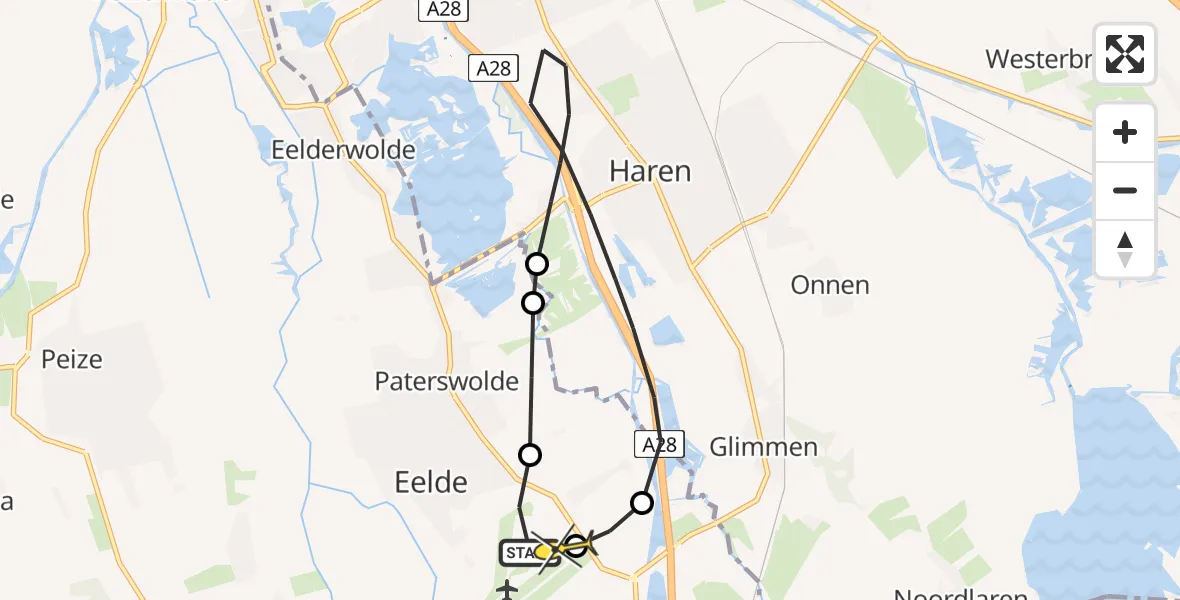 Routekaart van de vlucht: Lifeliner 4 naar Groningen Airport Eelde, Weeakkerweg