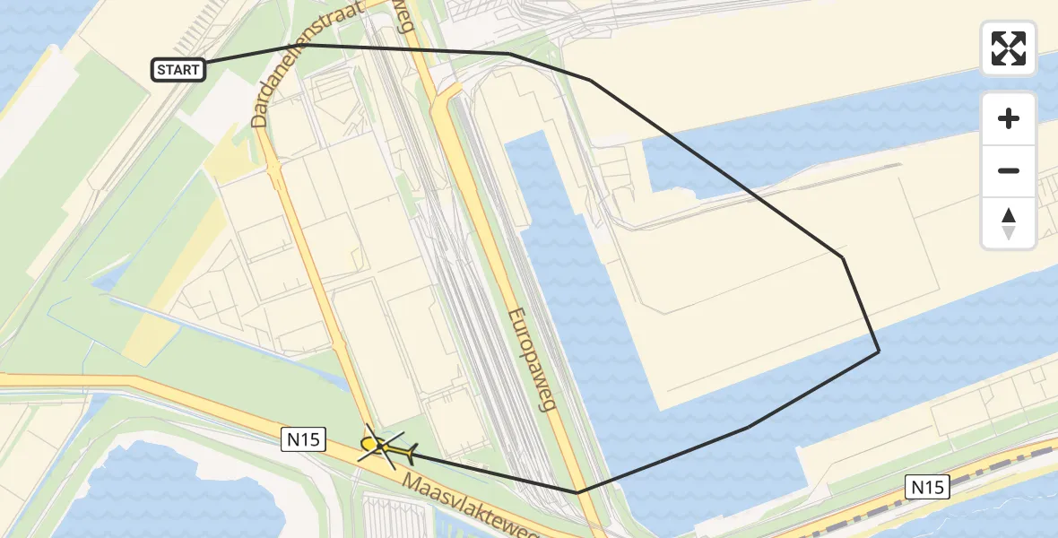 Routekaart van de vlucht: Politiehelikopter naar Maasvlakte, Container Exchange Route