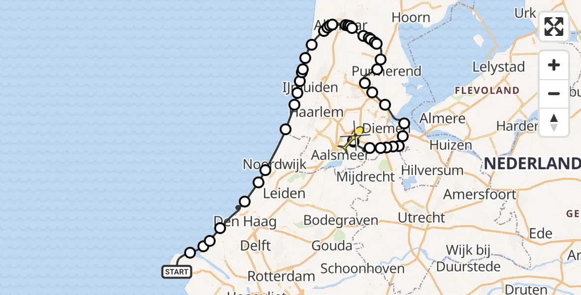 Routekaart van de vlucht: Politieheli naar Schiphol, Prinses Margriethaven