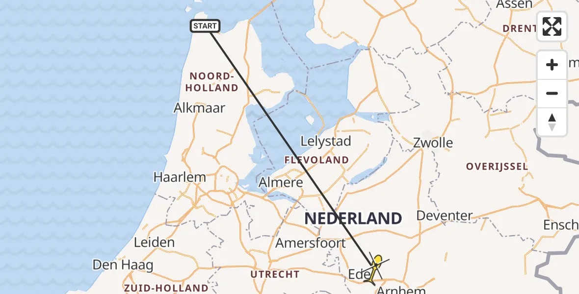 Routekaart van de vlucht: Kustwachthelikopter naar Otterlo, Planken Wambuisweg