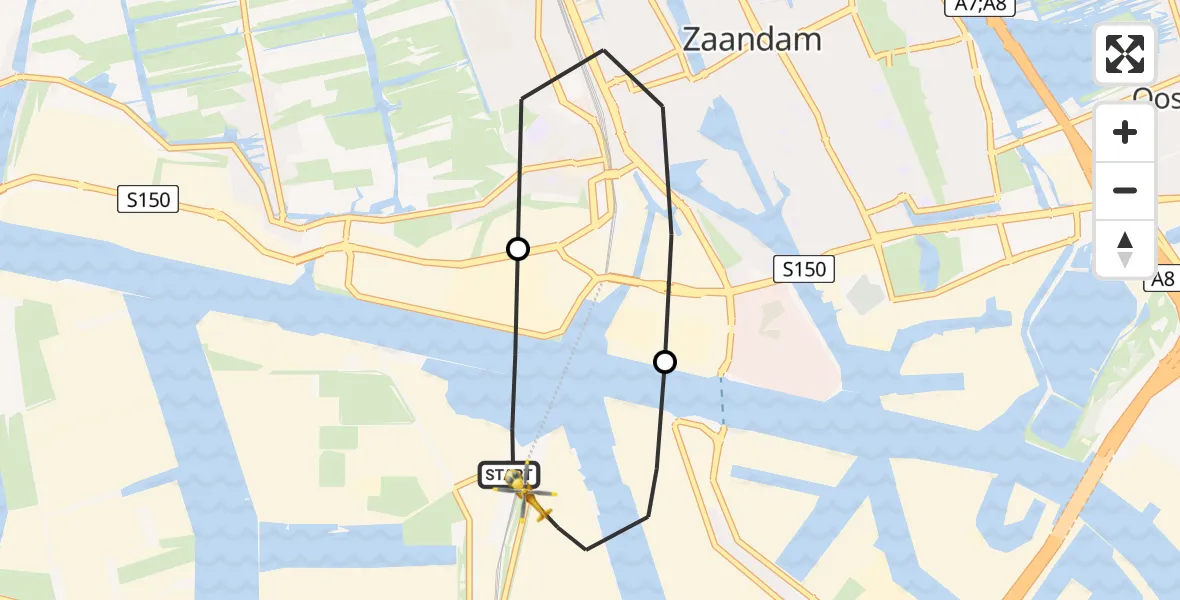 Vluchtroute Traumahelikopter van Amsterdam Heliport naar Amsterdam Heliport