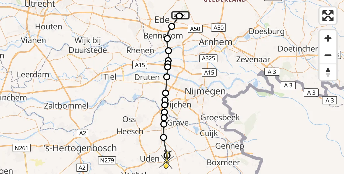 Routekaart van de vlucht: Lifeliner 3 naar Vliegbasis Volkel, Lange pad