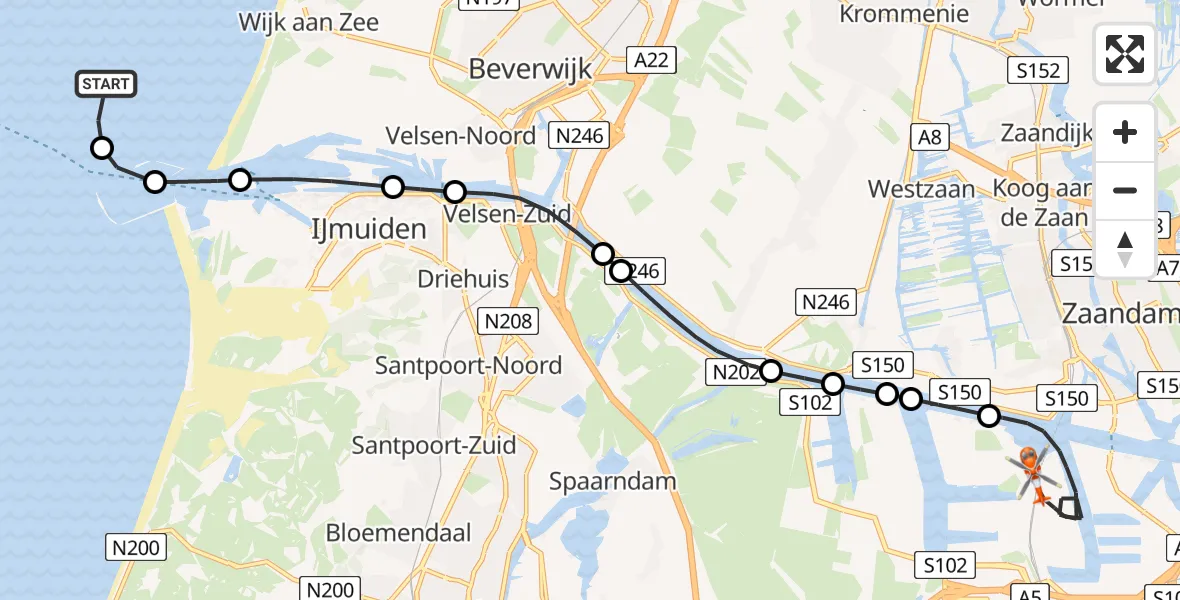 Vluchtroute Kustwachthelikopter van  naar Amsterdam Heliport