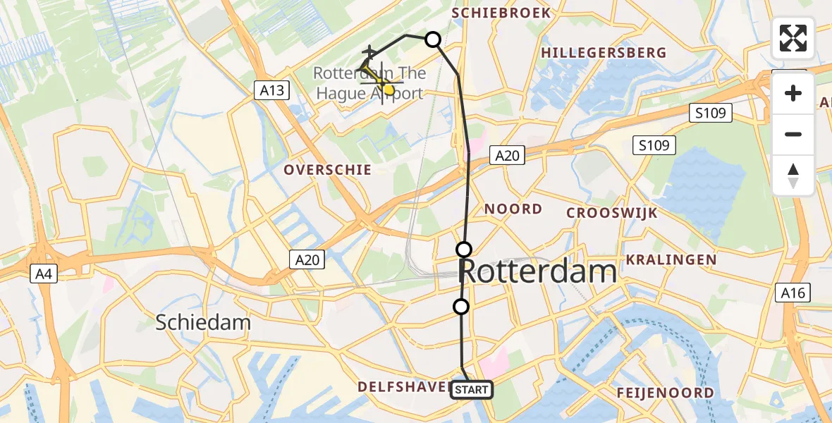 Routekaart van de vlucht: Lifeliner 2 naar Rotterdam The Hague Airport, Duivenvoordestraat