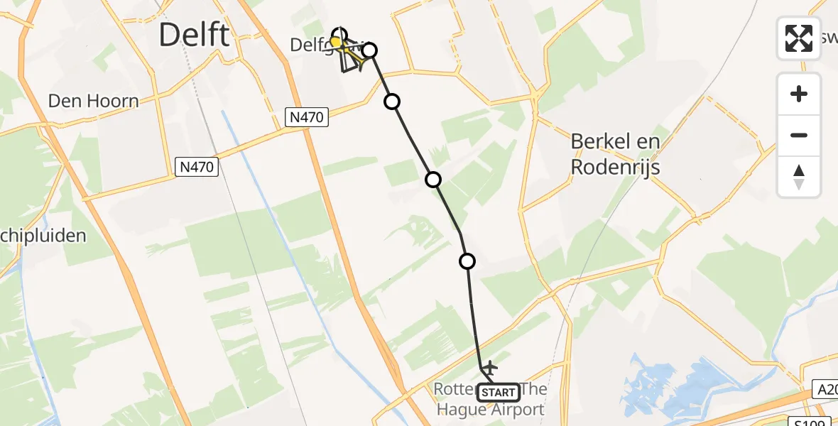 Routekaart van de vlucht: Lifeliner 2 naar Delfgauw, A16 Rotterdam