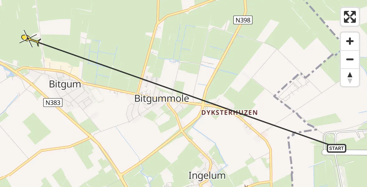 Routekaart van de vlucht: Ambulancehelikopter naar St.-Annaparochie, Langhuisterweg