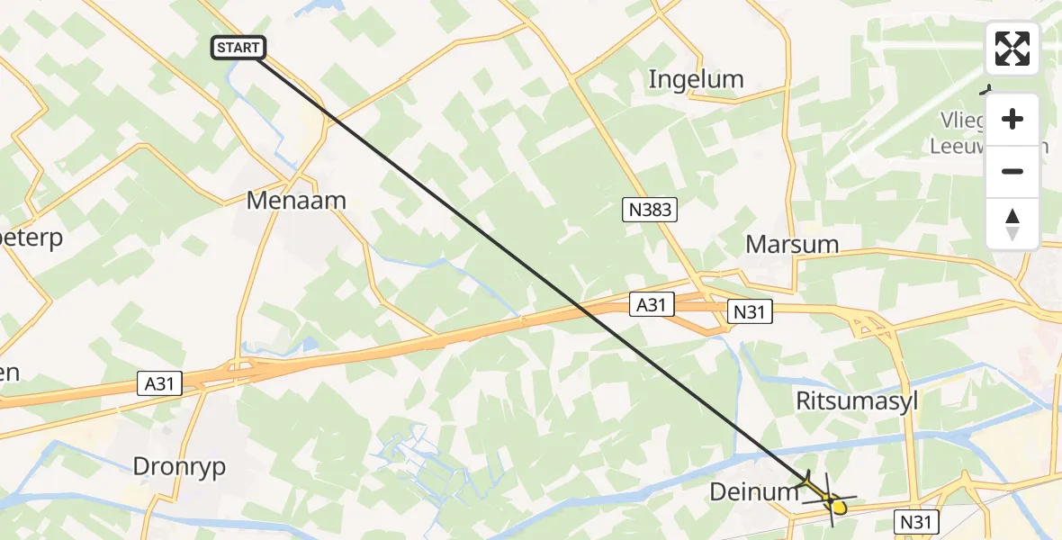 Routekaart van de vlucht: Ambulancehelikopter naar Deinum, It Holt