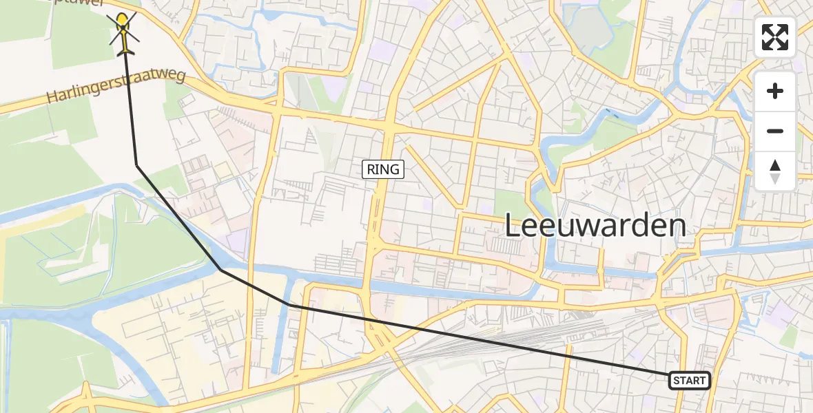 Routekaart van de vlucht: Ambulanceheli naar Leeuwarden, Zwettestraat