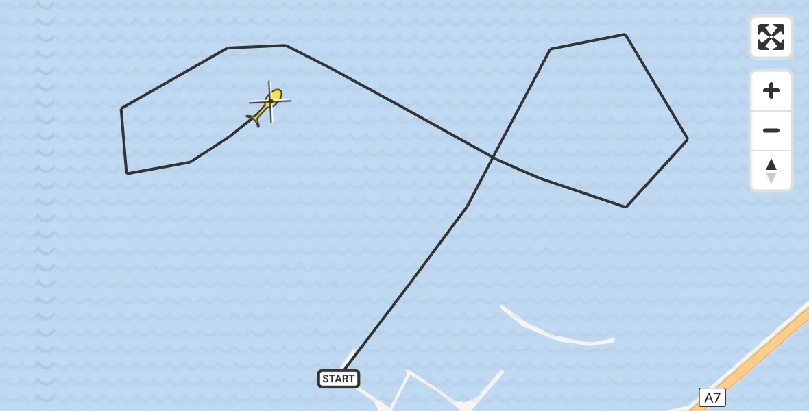 Routekaart van de vlucht: Kustwachthelikopter naar Den Oever, Vaarwater naar Den Oever