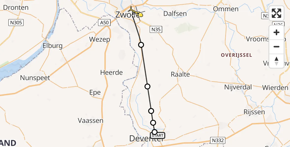 Routekaart van de vlucht: Lifeliner 3 naar Zwolle, Hagenvoorderdijk