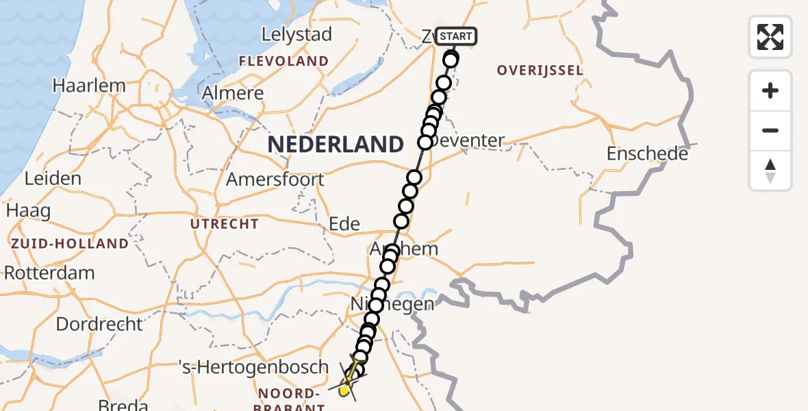 Routekaart van de vlucht: Lifeliner 3 naar Vliegbasis Volkel, Dokter van Lookeren Campagneweg