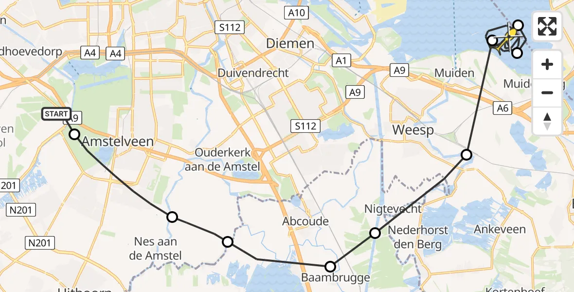 Routekaart van de vlucht: Politiehelikopter naar Muiden, Velopad
