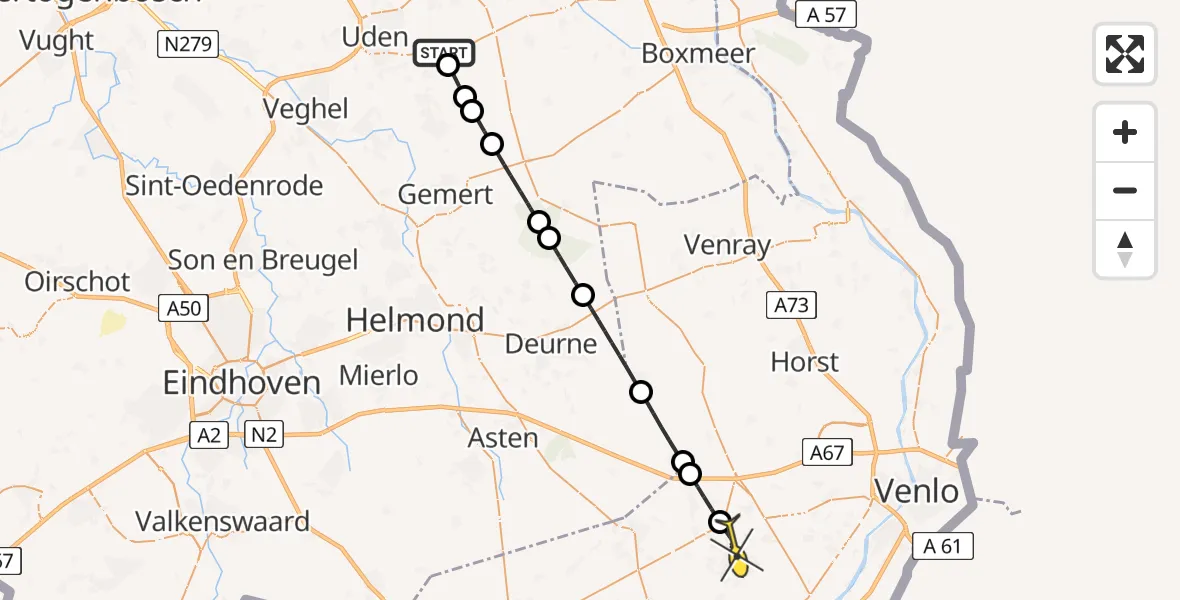 Routekaart van de vlucht: Lifeliner 3 naar Panningen, Vogelstraat