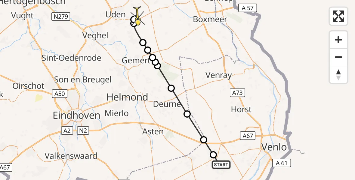 Routekaart van de vlucht: Lifeliner 3 naar Vliegbasis Volkel, Bernhardstraat