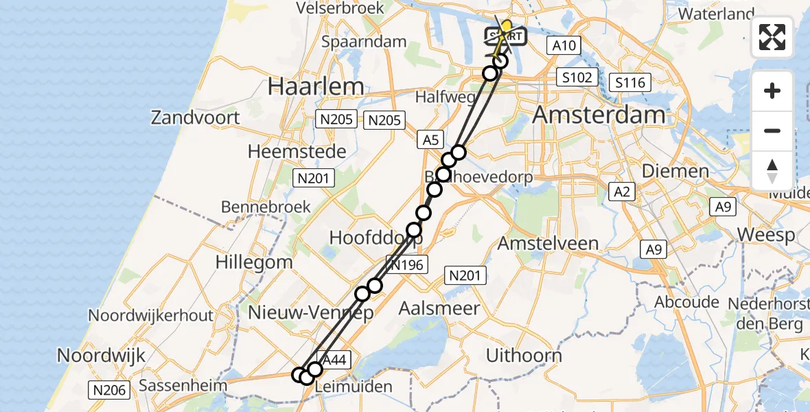 Routekaart van de vlucht: Lifeliner 1 naar Amsterdam Heliport, Maltaweg