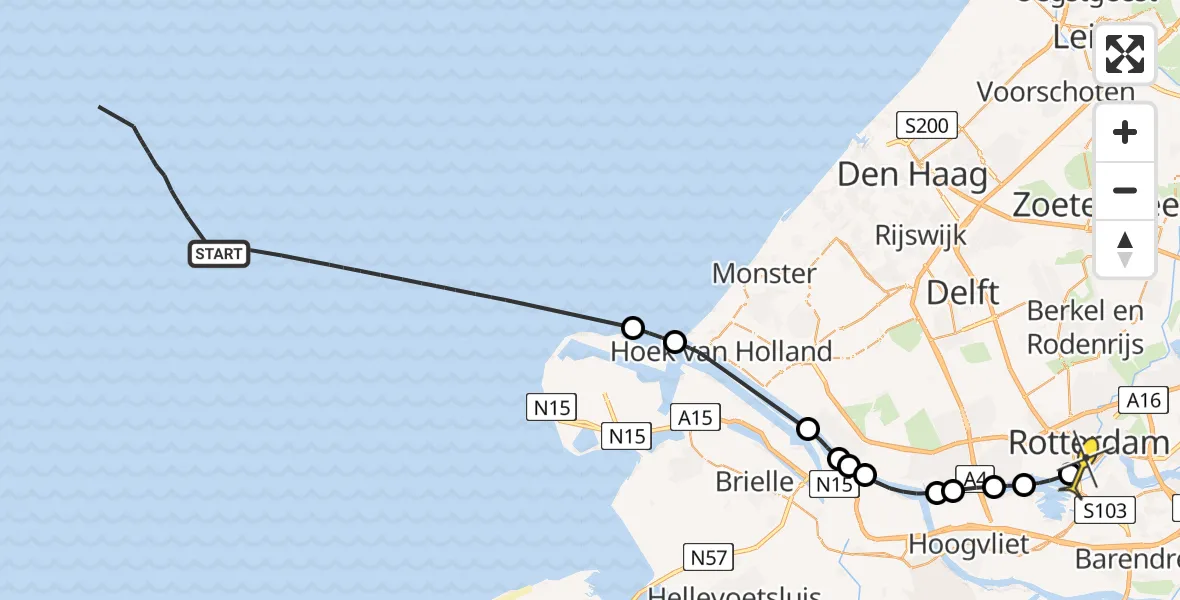 Routekaart van de vlucht: Kustwachthelikopter naar Erasmus MC, Westzeedijk