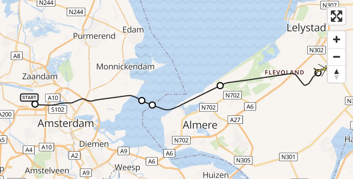 Routekaart van de vlucht: Lifeliner 1 naar Lelystad Airport, Sardiniëweg