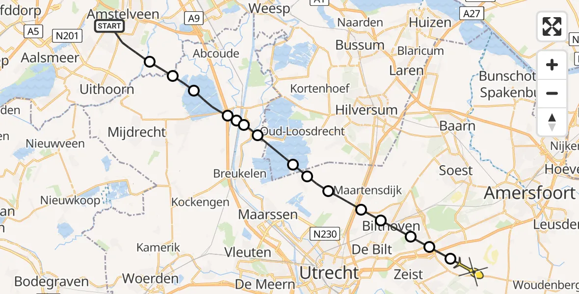 Routekaart van de vlucht: Politieheli naar Woudenberg, Bovenkerkerweg